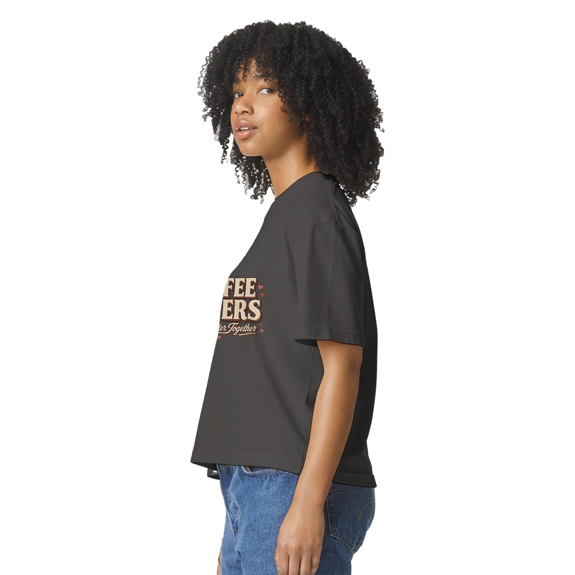 Coffee Sisters Cropped T-Shirt, Retro Caffeine Graphic Tee, Comfort Colors Boxy Shirt