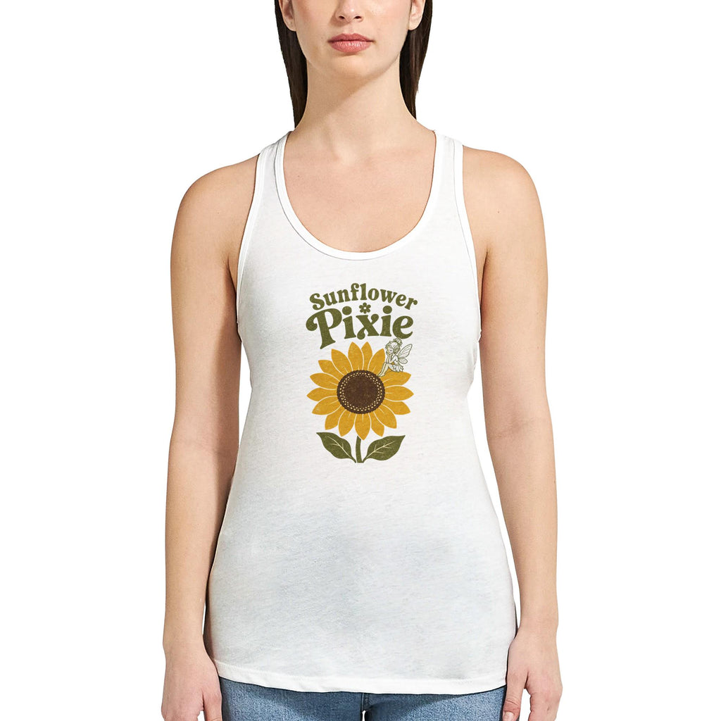 Sunflower Pixie Tank Top, Boho Summer Beach Racerback, Floral Graphic Festival Tank