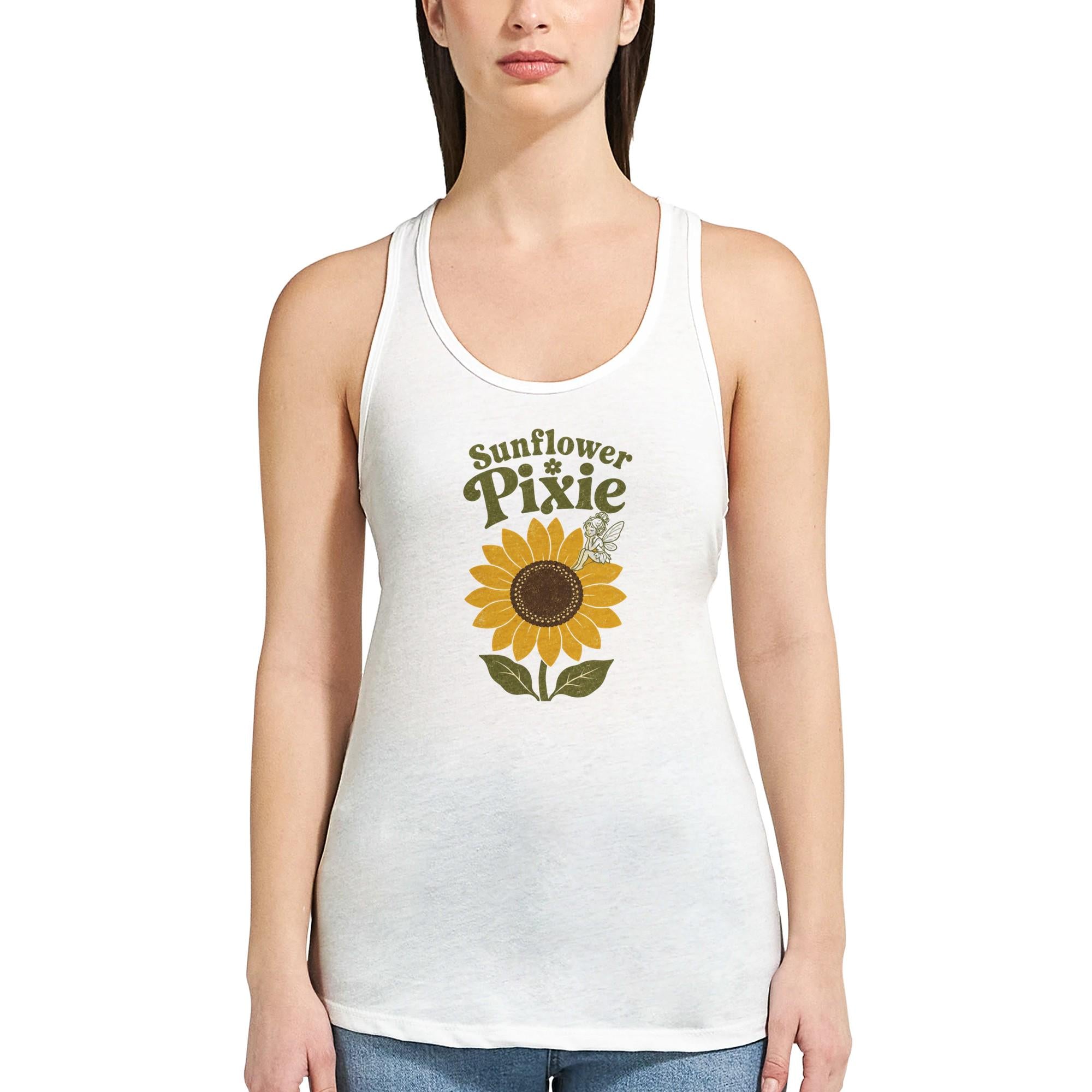 Sunflower Pixie Tank Top, Boho Summer Beach Racerback, Floral Graphic Festival Tank