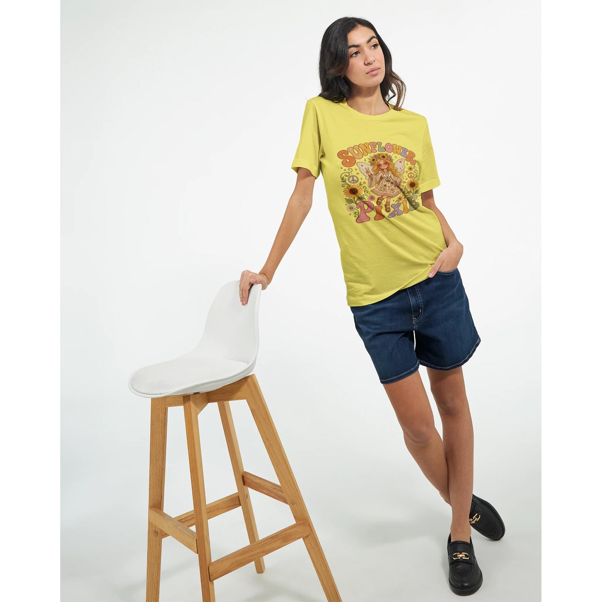 Sunflower Pixie T-Shirt, Boho Fairy Graphic Tee, Whimsical Summer Clothing