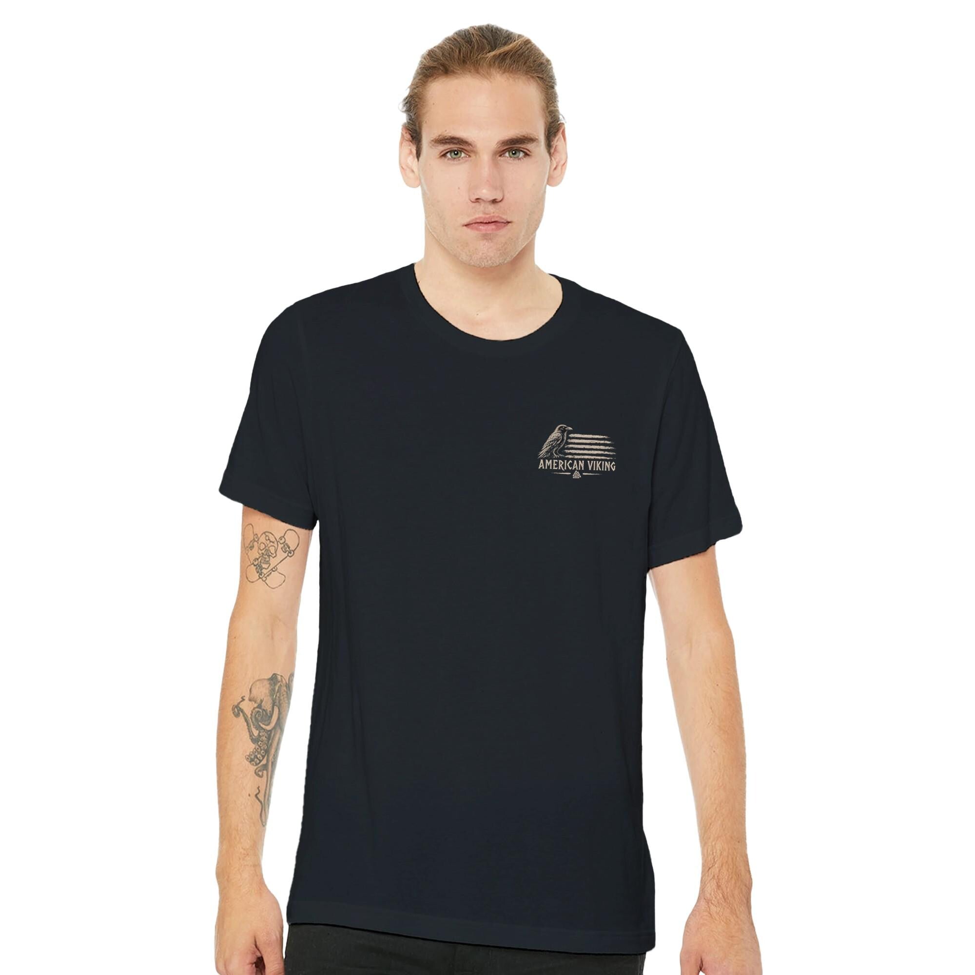 American Viking T-Shirt, Norse Raven Valknut Graphic Tee, Warrior Mindset Shirt