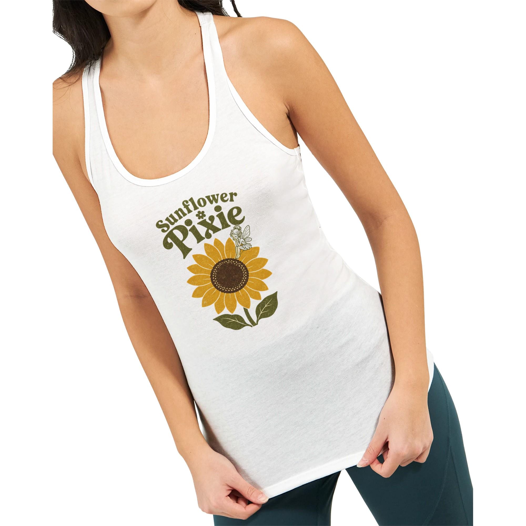Sunflower Pixie Tank Top, Boho Summer Beach Racerback, Floral Graphic Festival Tank