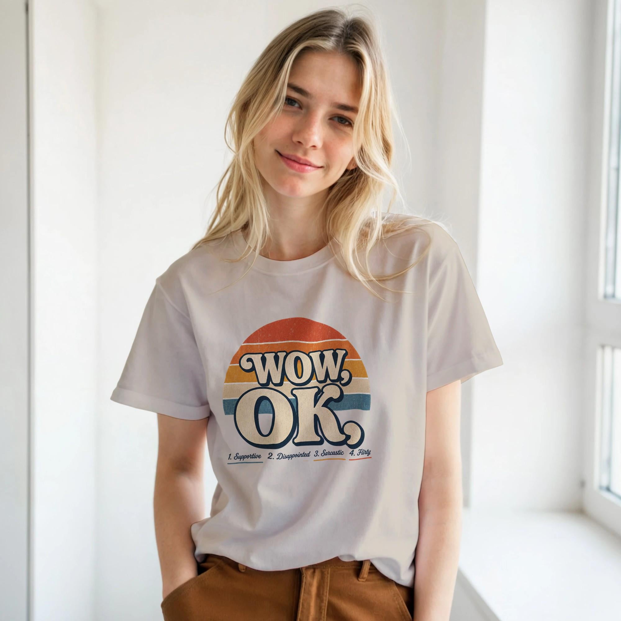 WOW OK Retro Sunset Graphic Tee, Viral Social Media Cotton Shirt