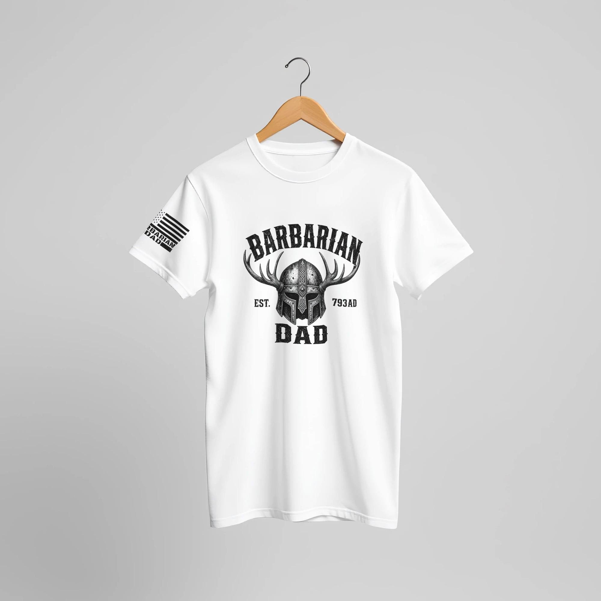 Barbarian Dad Viking Helmet T-Shirt, Norse Warrior Graphic Tee, Father's Day Gift