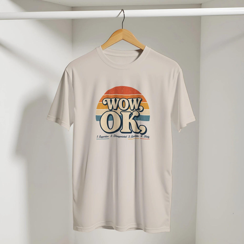 WOW OK Retro Sunset Graphic Tee, Viral Social Media Cotton Shirt