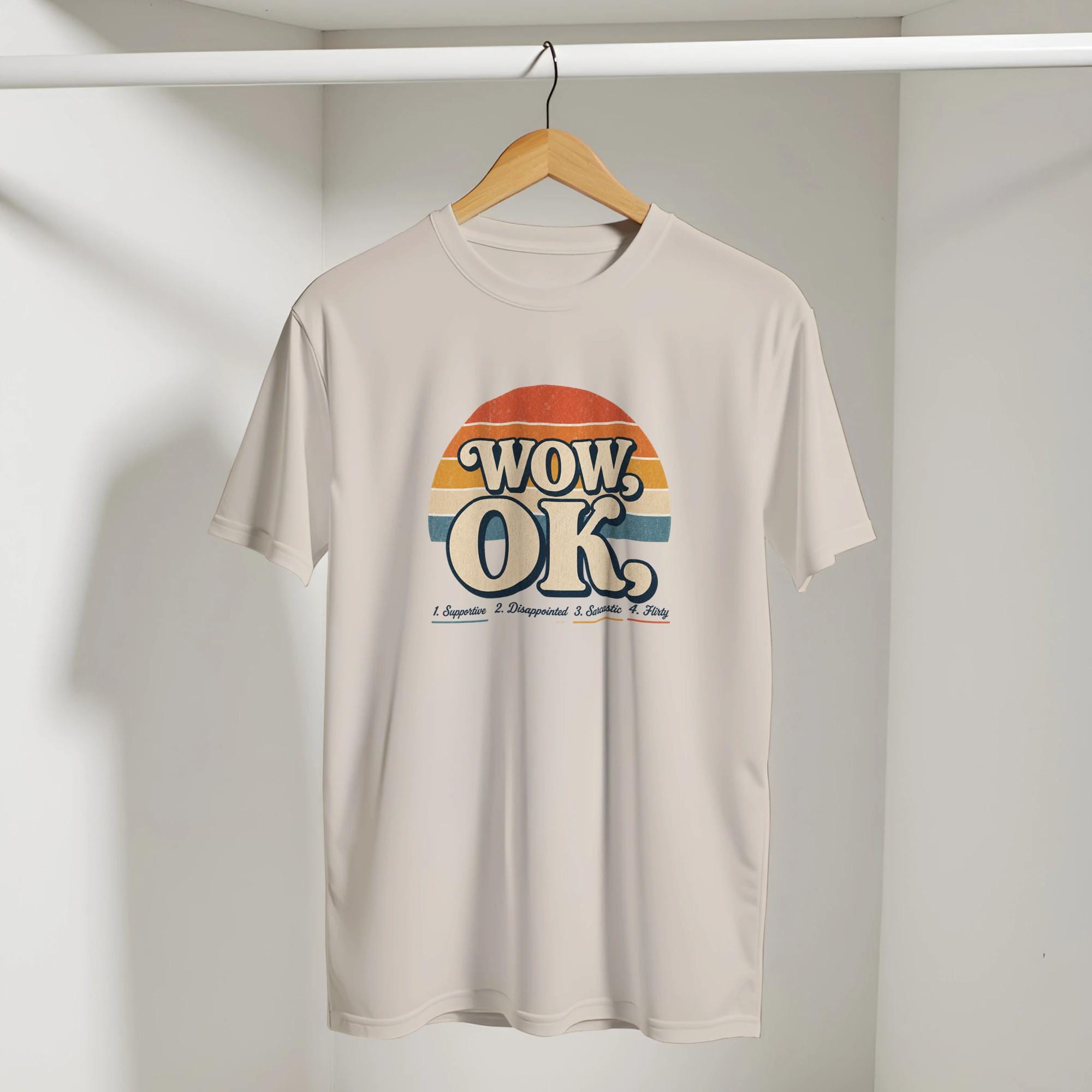 WOW OK Retro Sunset Graphic Tee, Viral Social Media Cotton Shirt