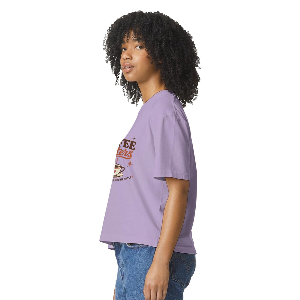 Coffee Sisters Cropped T-Shirt, Vintage BFF Matching Tee, Heavyweight Boxy Cotton