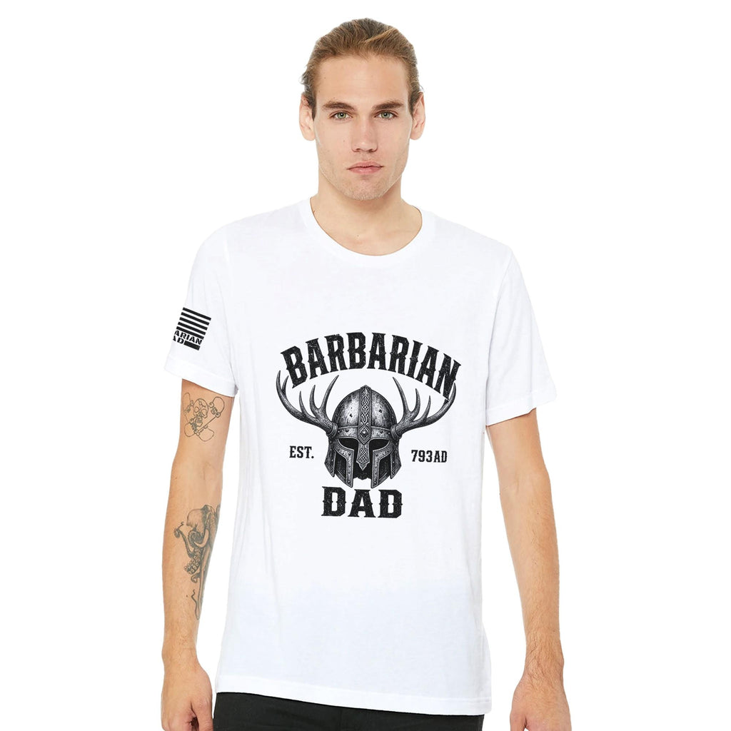 Barbarian Dad Viking Helmet T-Shirt, Norse Warrior Graphic Tee, Father's Day Gift