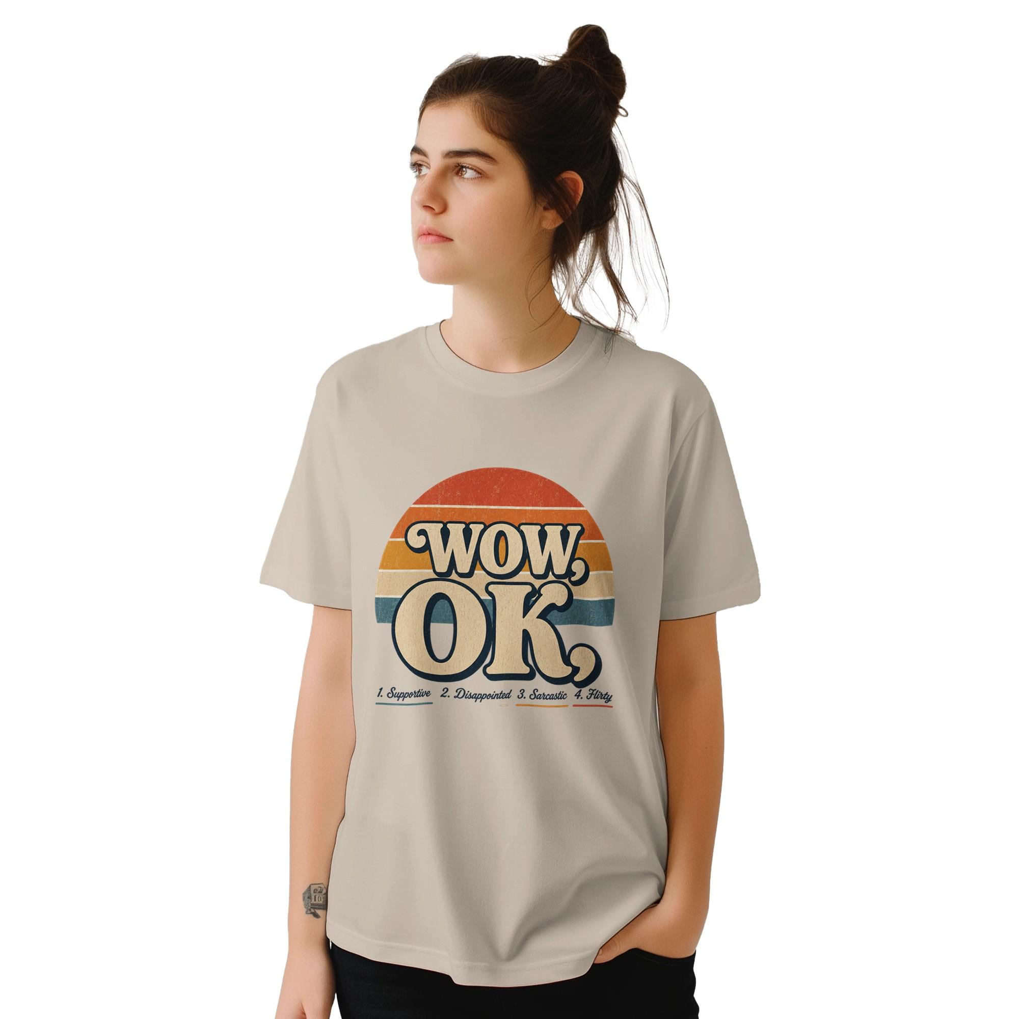 WOW OK Retro Sunset Graphic Tee, Viral Social Media Cotton Shirt