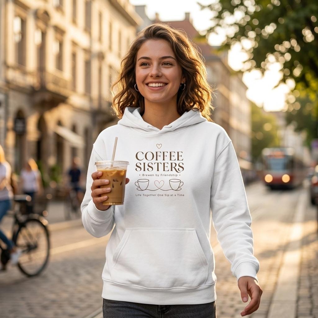 Coffee Sisters Hoodie, Retro Bestie Matching Sweatshirt, Vintage Caffeine Lover Top