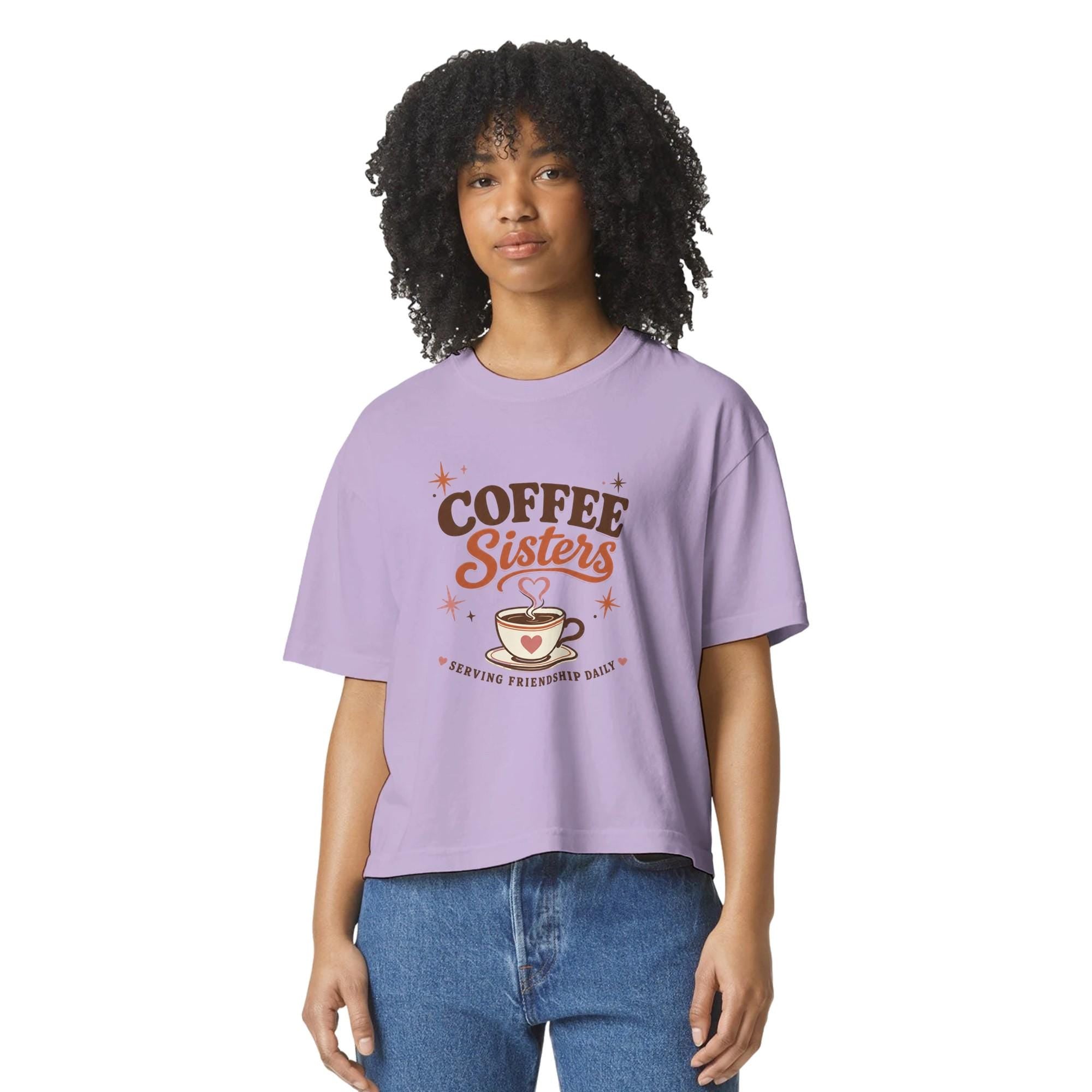 Coffee Sisters Cropped T-Shirt, Vintage BFF Matching Tee, Heavyweight Boxy Cotton