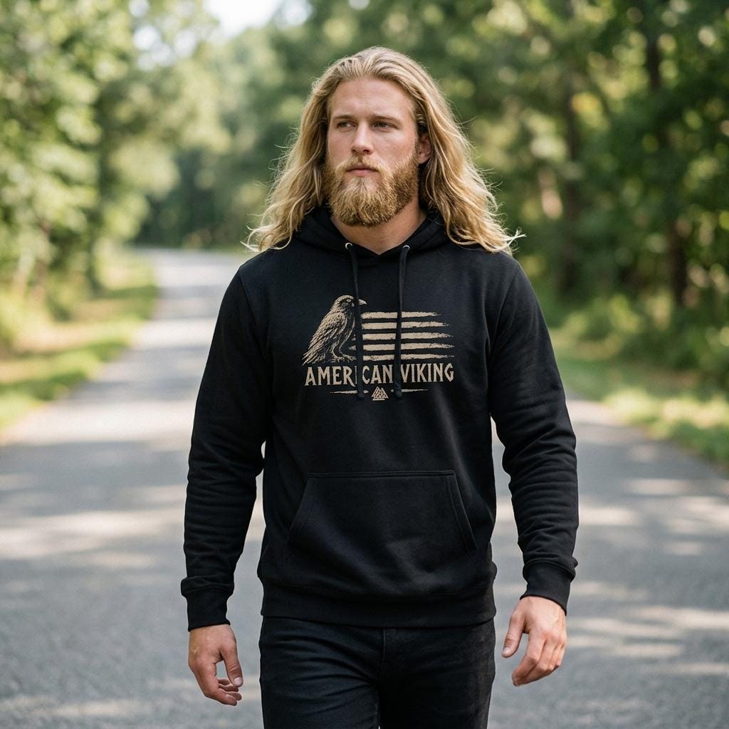 American Viking Hoodie, Norse Raven Valknut Graphic Sweatshirt, Warrior Mythology Apparel
