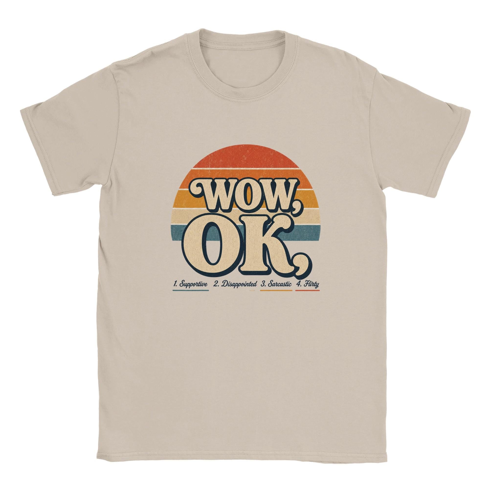 WOW OK Retro Sunset Graphic Tee, Viral Social Media Cotton Shirt