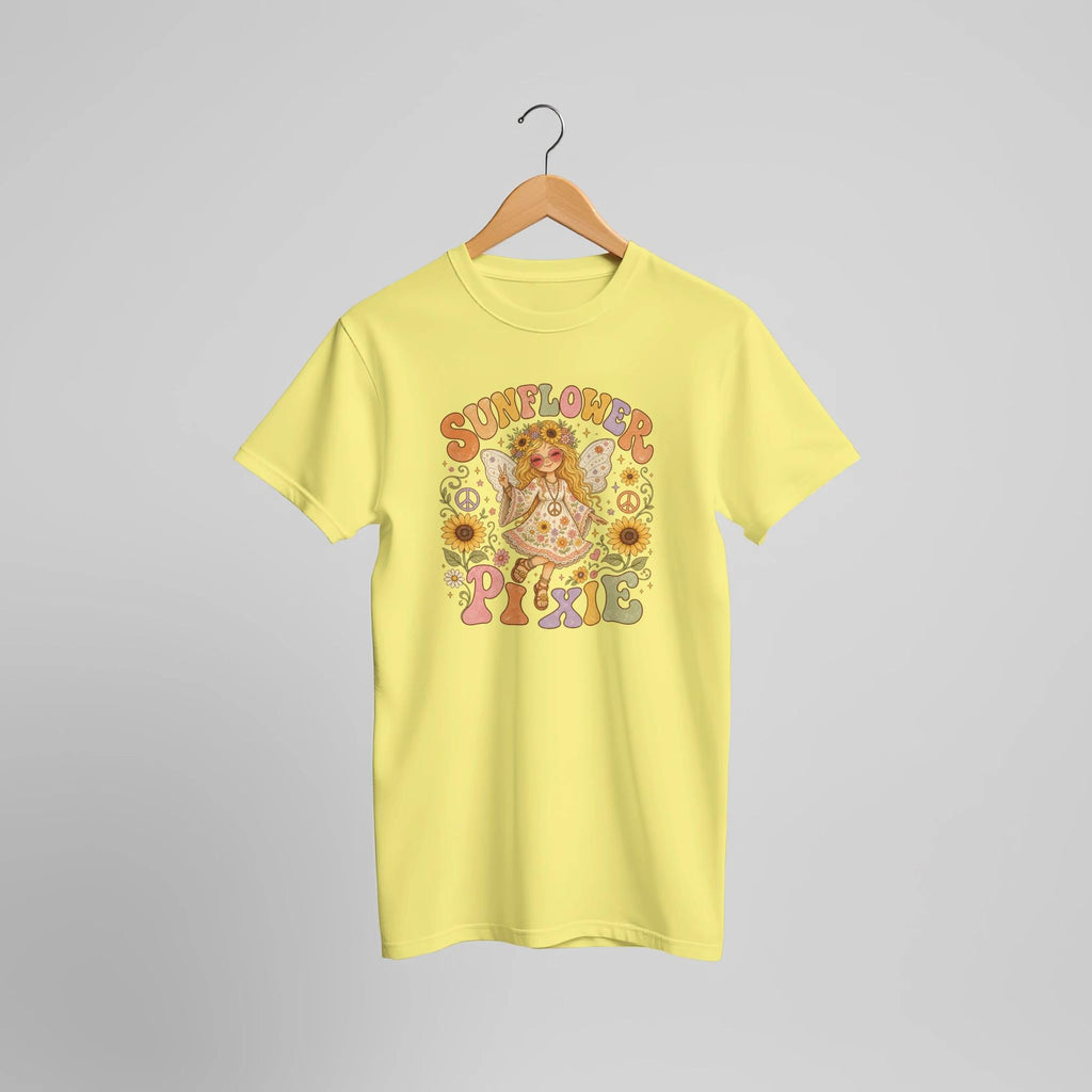 Sunflower Pixie T-Shirt, Boho Fairy Graphic Tee, Whimsical Summer Clothing