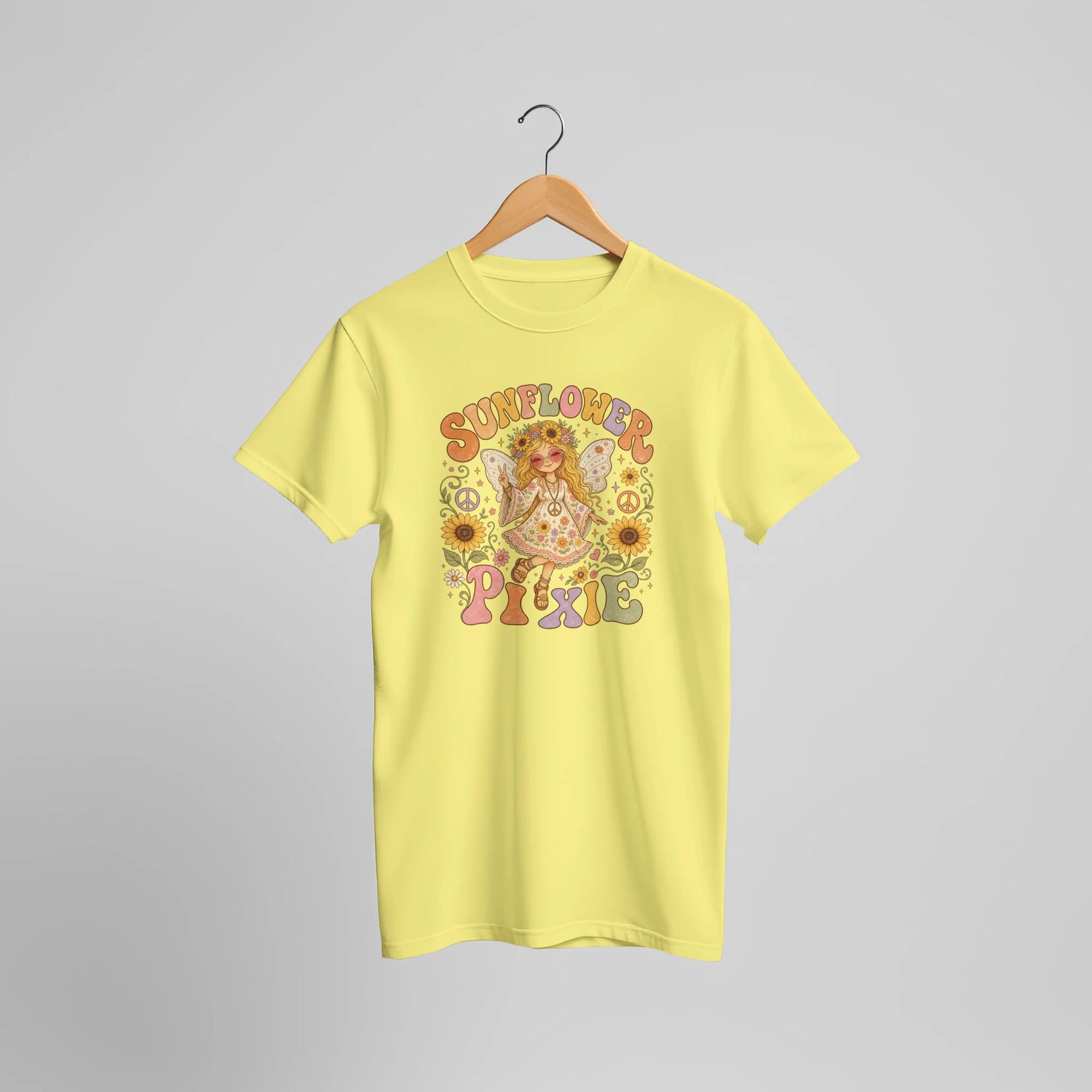 Sunflower Pixie T-Shirt, Boho Fairy Graphic Tee, Whimsical Summer Clothing