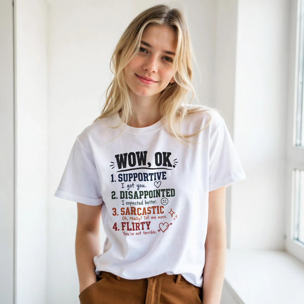 WOW OK Graphic Tee, Viral Meme Shirt, Sarcastic Cotton Crewneck