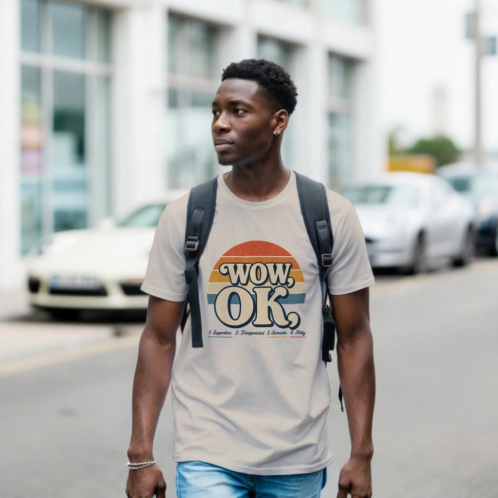 WOW OK Retro Sunset Graphic Tee, Viral Social Media Cotton Shirt