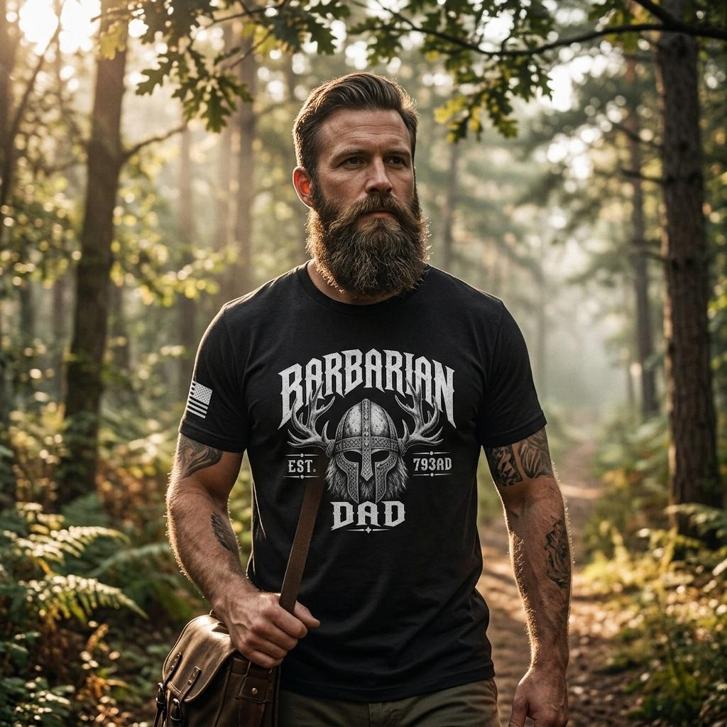 Barbarian Dad Shirt  Graphic Tee Antler Helmet