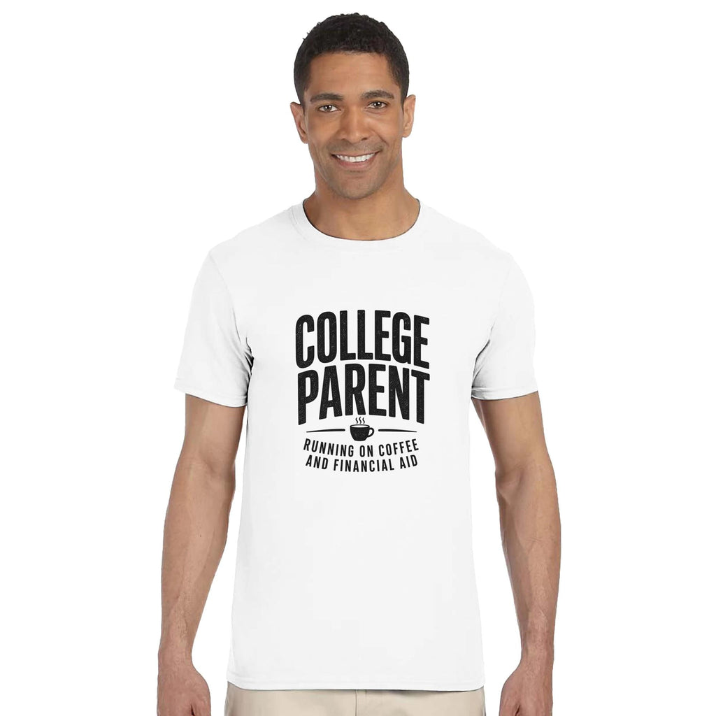 College Parent T-Shirt, Running on Coffee and Financial Aid Tee