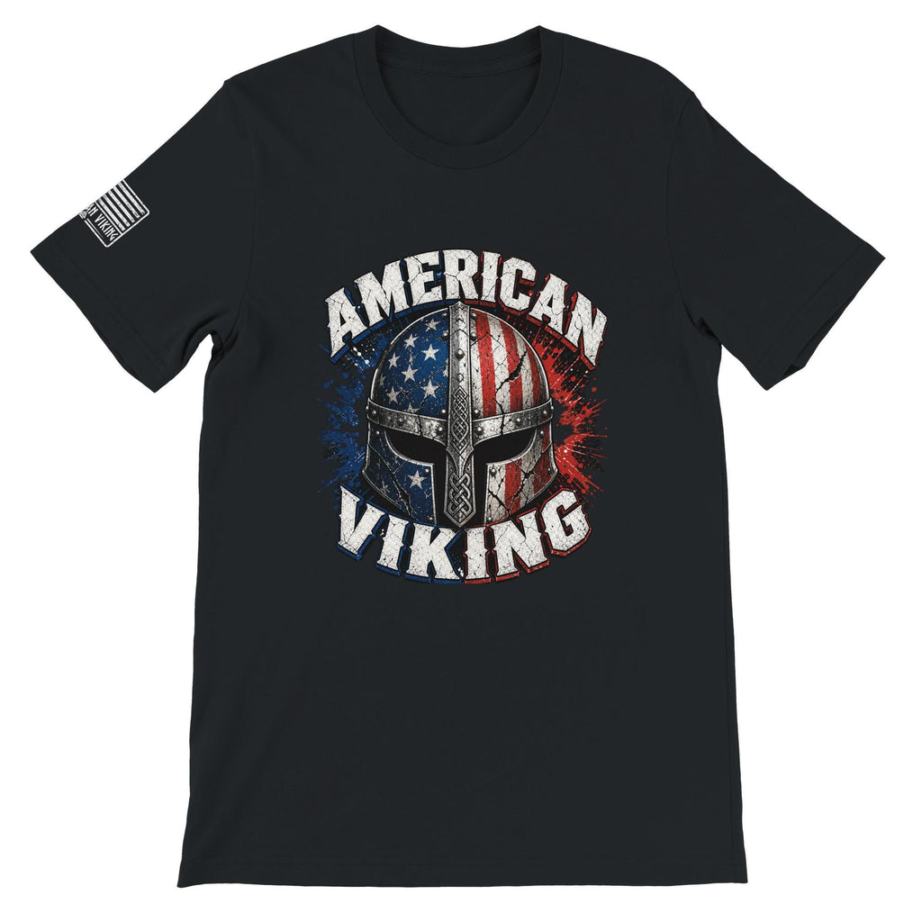 American Viking Helmet Shirt | Distressed Norse Warrior USA Flag Tee