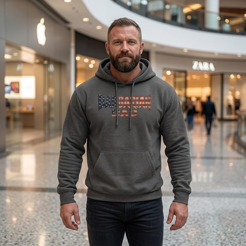 Barbarian Dad Hoodie, Patriotic USA Father's Day Sweatshirt, Strong American Pride Apparel