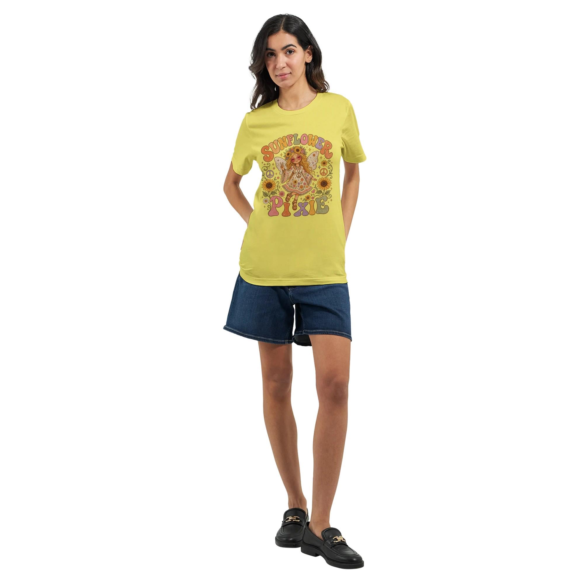 Sunflower Pixie T-Shirt, Boho Fairy Graphic Tee, Whimsical Summer Clothing