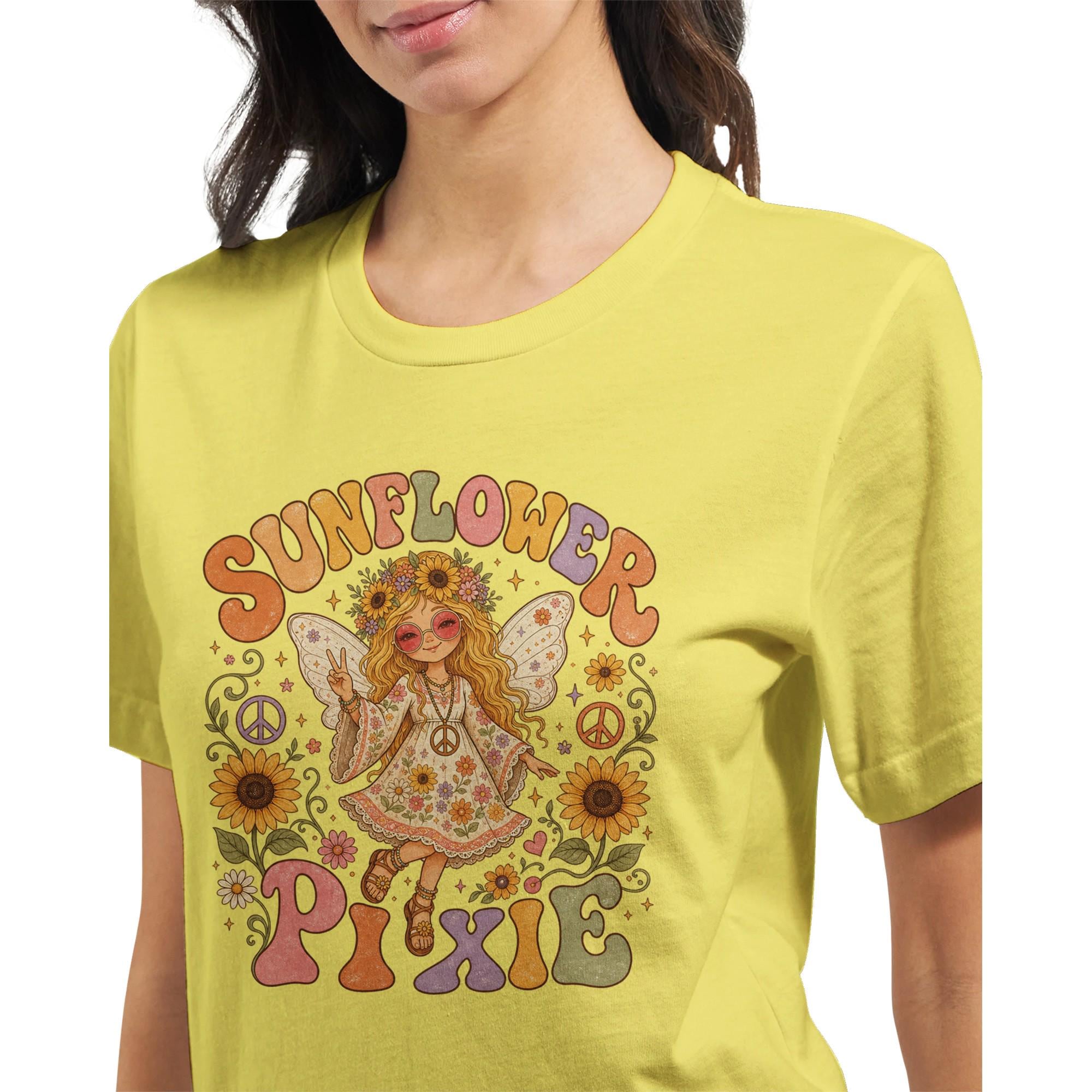 Sunflower Pixie T-Shirt, Boho Fairy Graphic Tee, Whimsical Summer Clothing