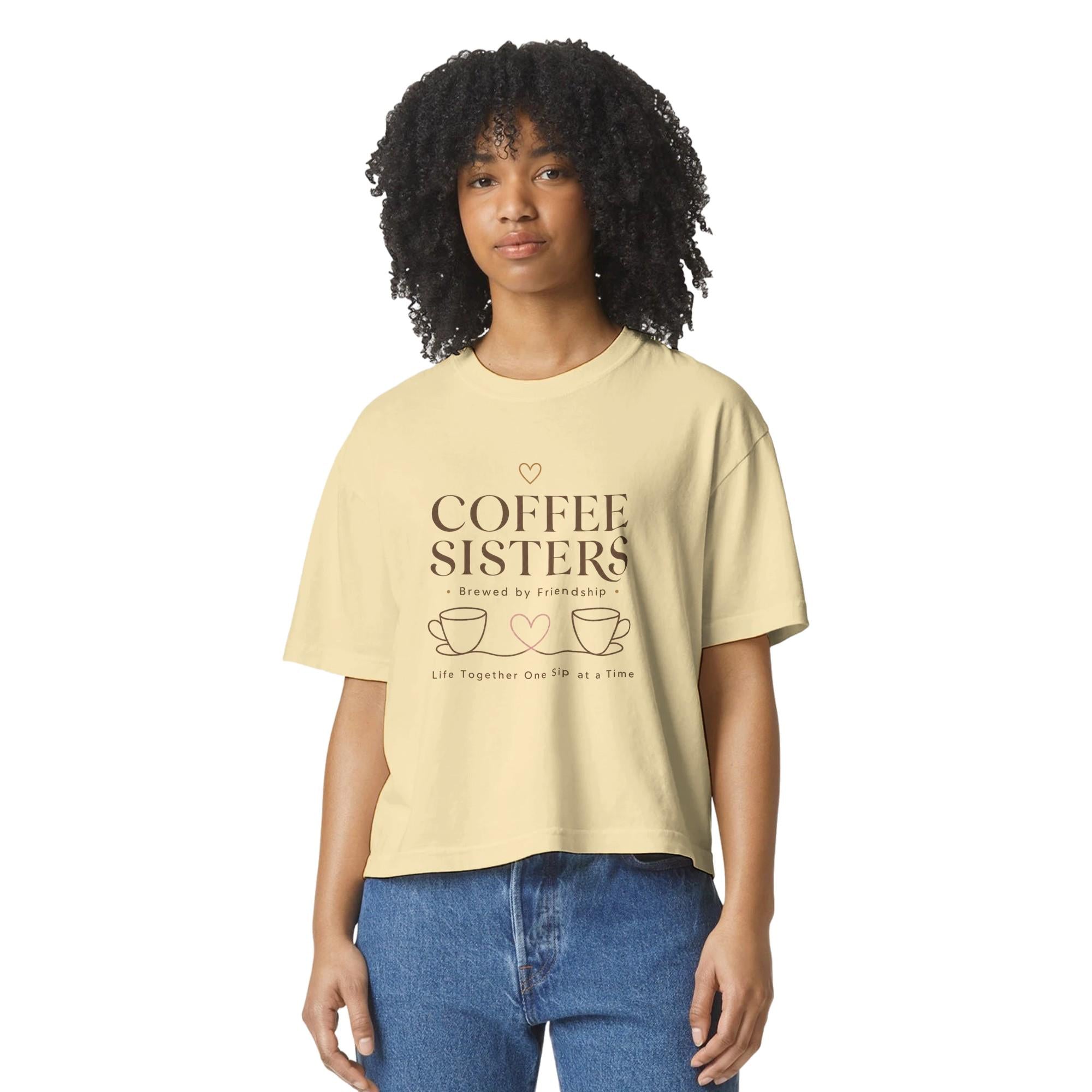 Coffee Sisters Cropped T-Shirt, Vintage Graphic Tee, Comfort Colors Boxy Crop Top