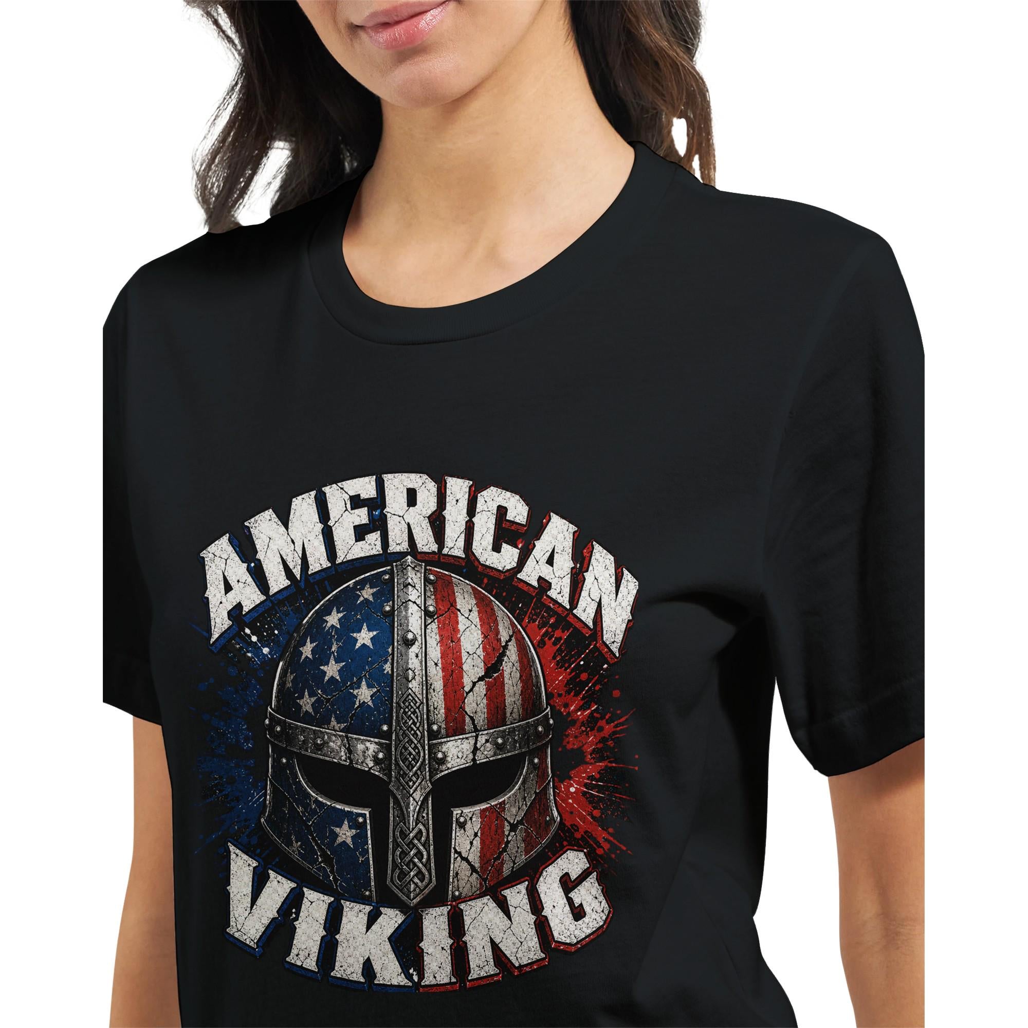 American Viking Helmet Shirt | Distressed Norse Warrior USA Flag Tee