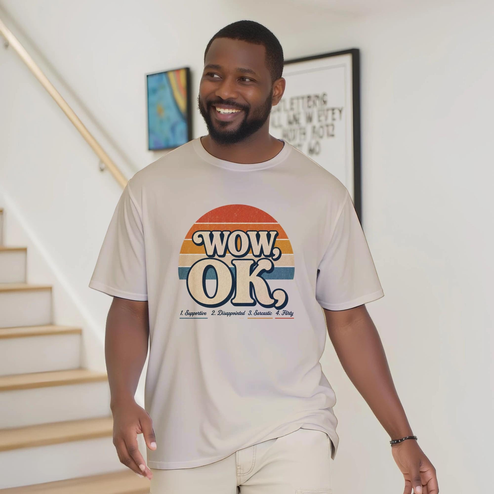 WOW OK Retro Sunset Graphic Tee, Viral Social Media Cotton Shirt