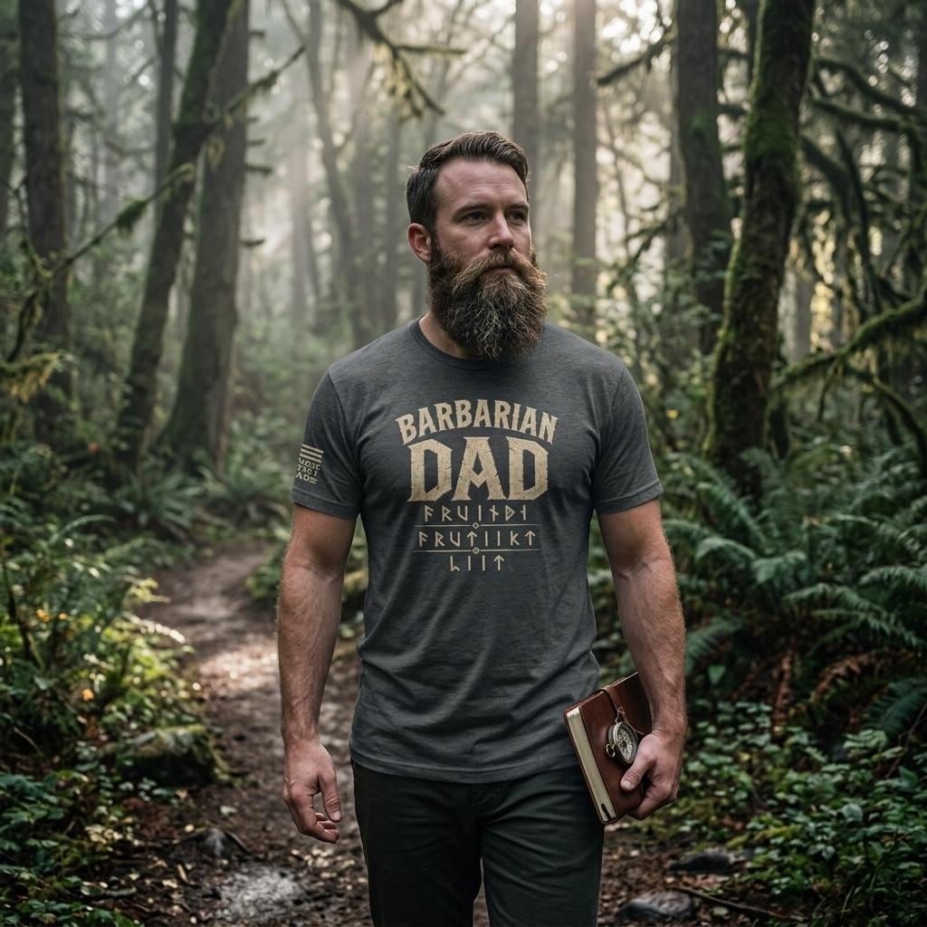 American Viking Dad Shirt, Norse Warrior Raven Graphic Tee