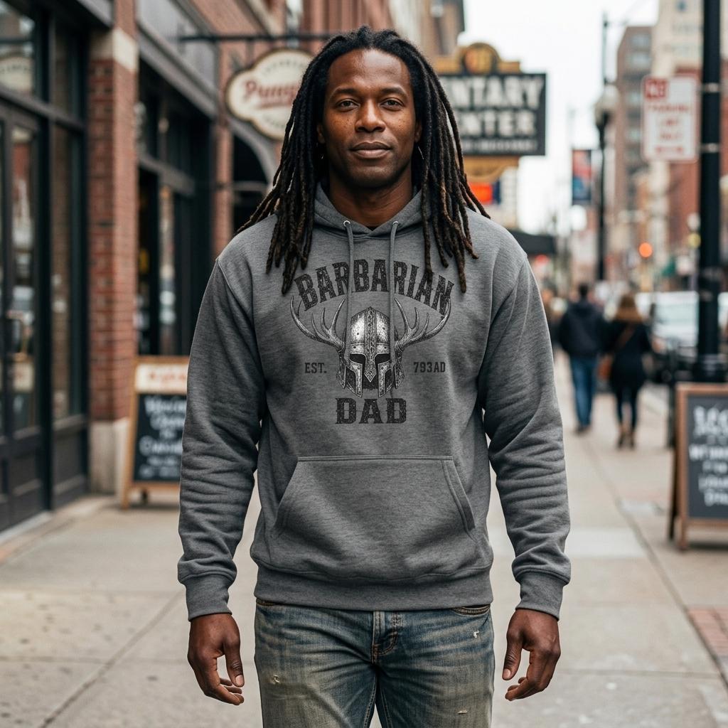 Barbarian Dad Hoodie, Viking Father Gift, Masculine Casual Pullover Sweatshirt