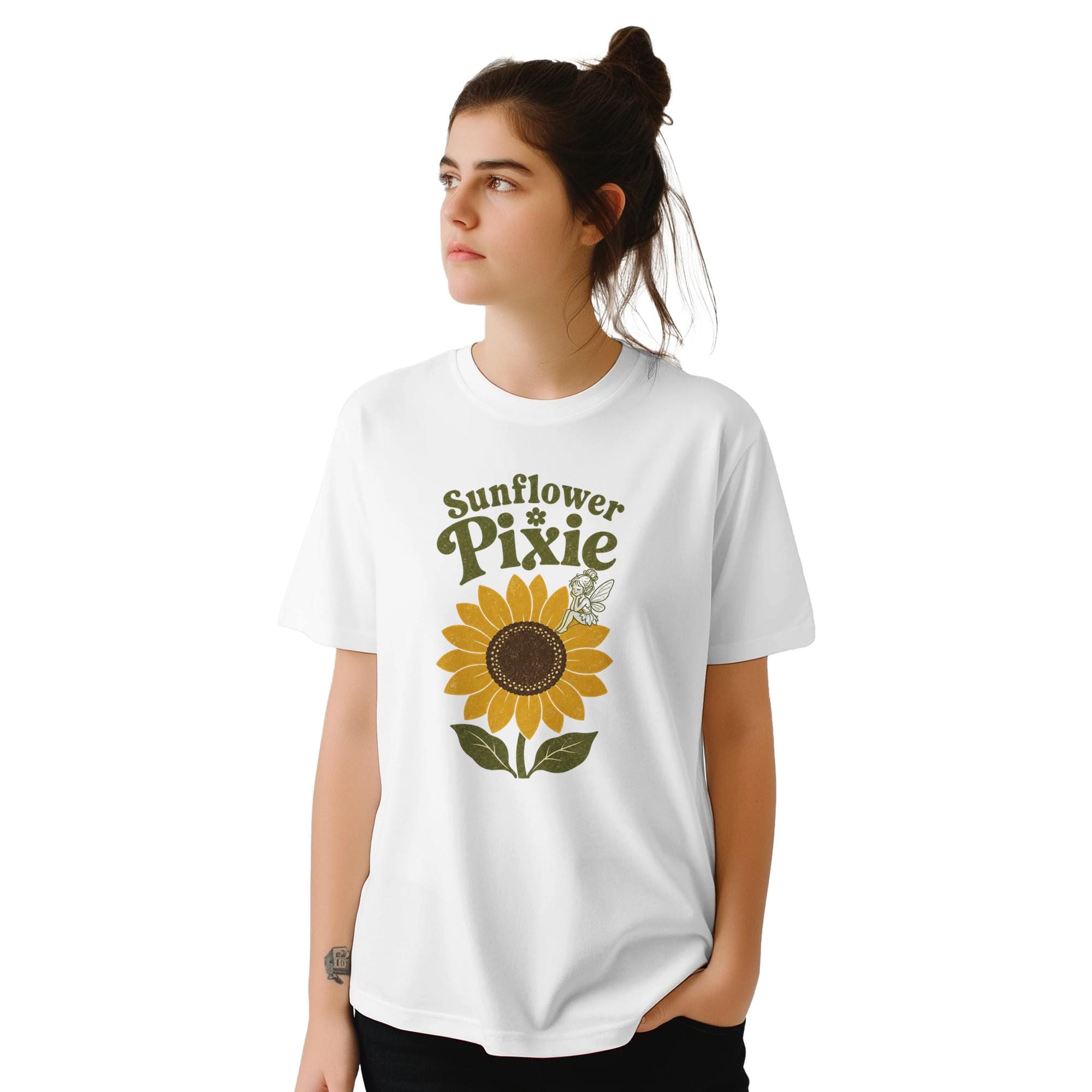Sunflower Pixie Shirt, Boho Botanical Graphic Tee, Summer Garden Floral T-Shirt