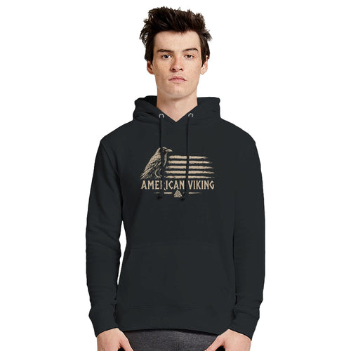 American Viking Hoodie, Norse Raven Valknut Graphic Sweatshirt, Warrior Mythology Apparel