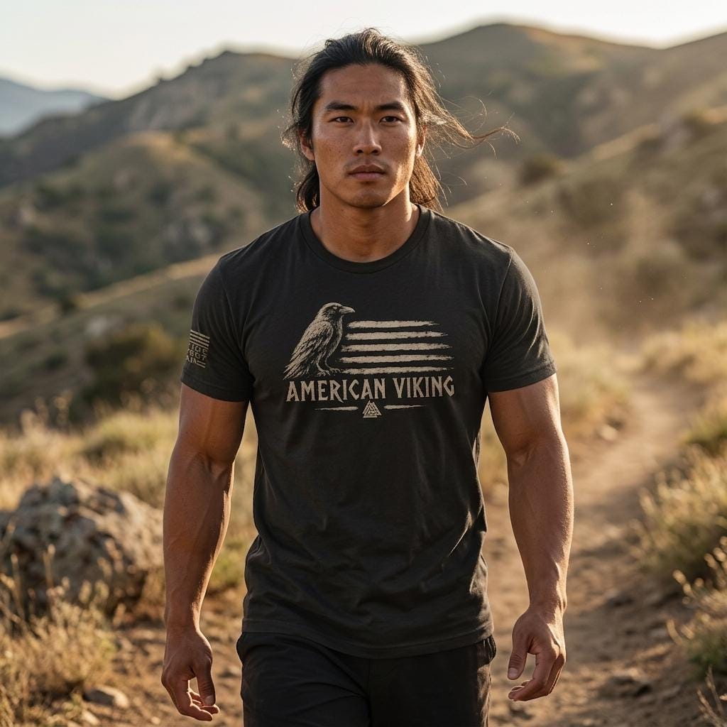 American Viking Norse Raven Valknut Graphic T-Shirt, Warrior Mindset Apparel
