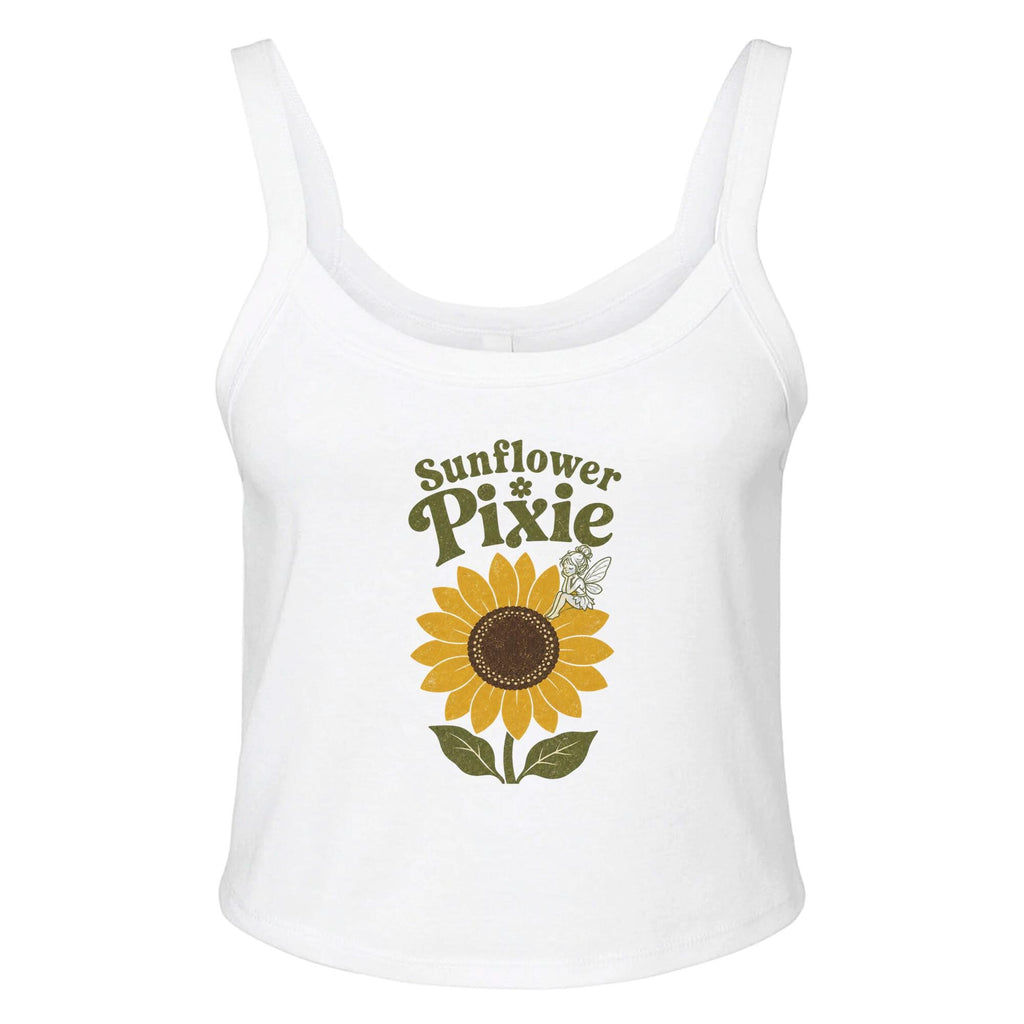 Sunflower Pixie Micro Ribbed Tank Top, Boho Floral Summer Tee, Sustainable Cotton Blend
