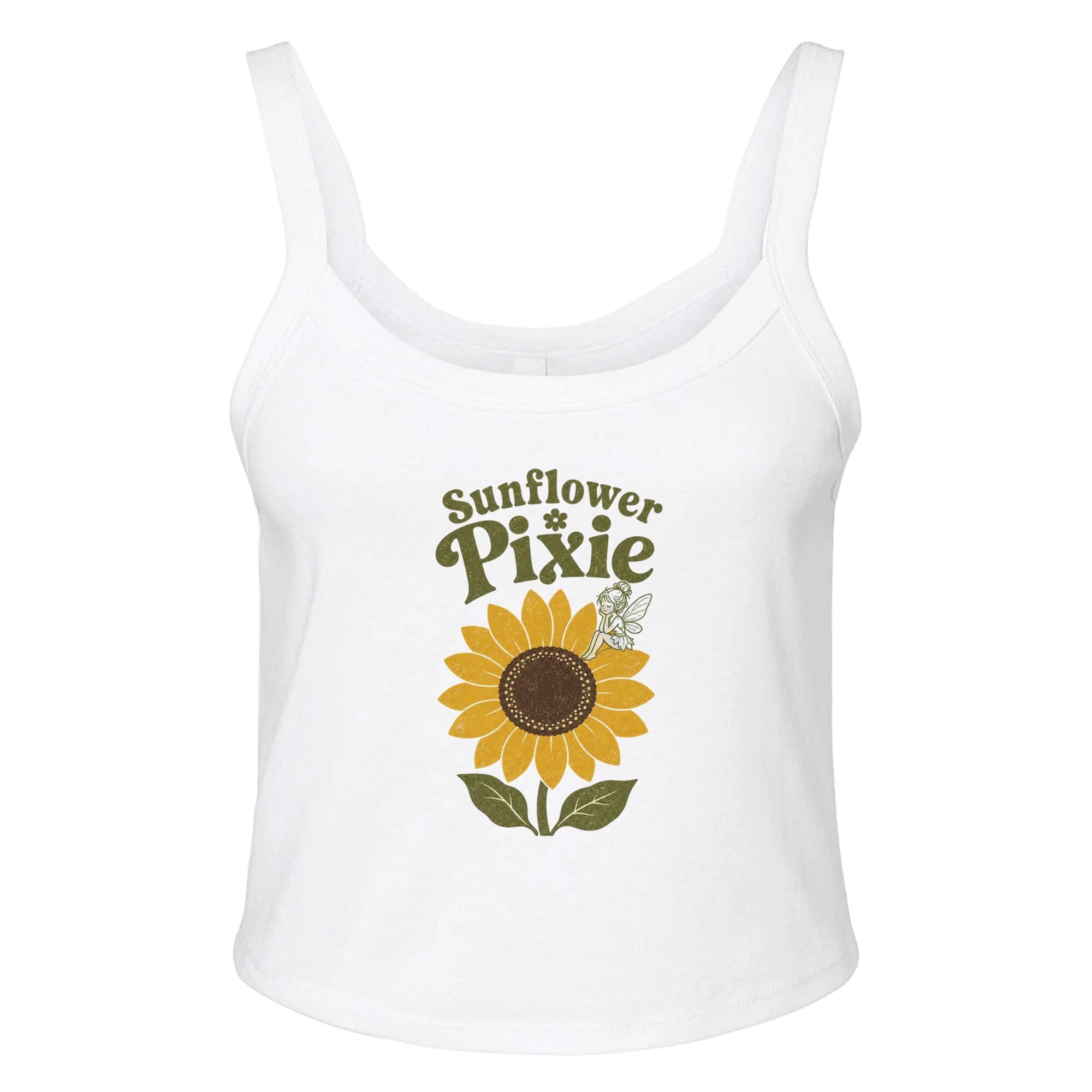 Sunflower Pixie Micro Ribbed Tank Top, Boho Floral Summer Tee, Sustainable Cotton Blend