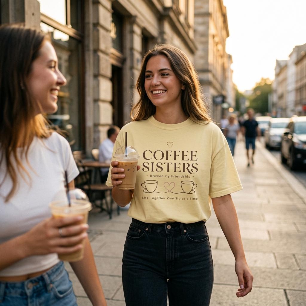 Coffee Sisters Cropped T-Shirt, Vintage Graphic Tee, Comfort Colors Boxy Crop Top