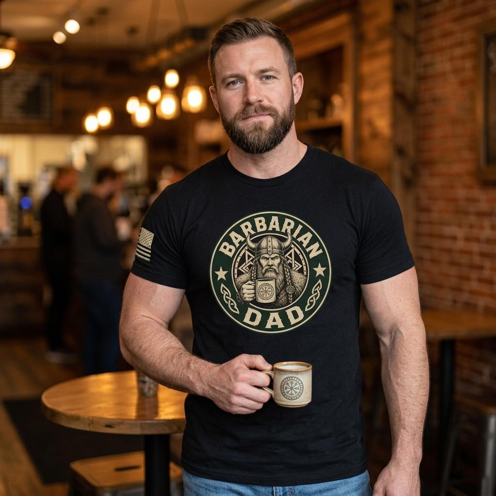 Barbarian Dad Starbucks Style T-Shirt – Coffee Lover Graphic Tee