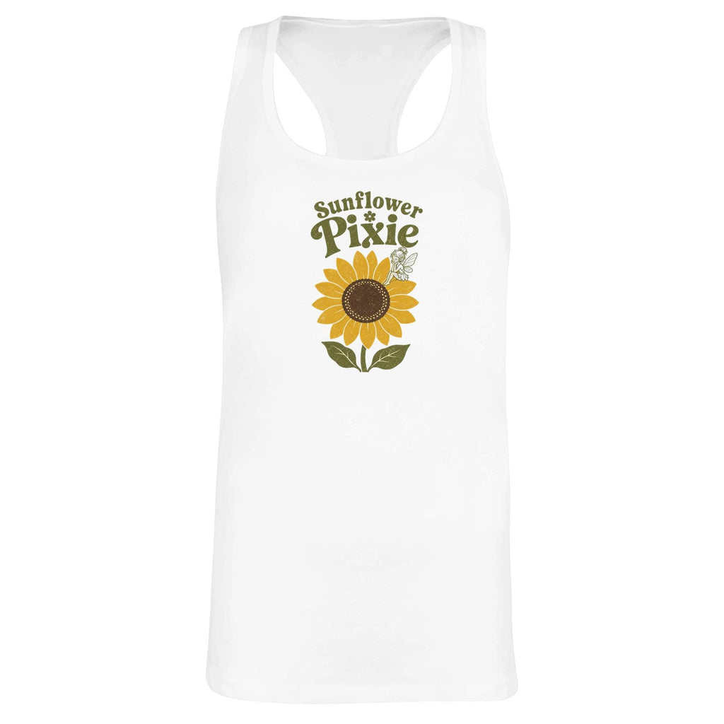Sunflower Pixie Tank Top, Boho Summer Beach Racerback, Floral Graphic Festival Tank