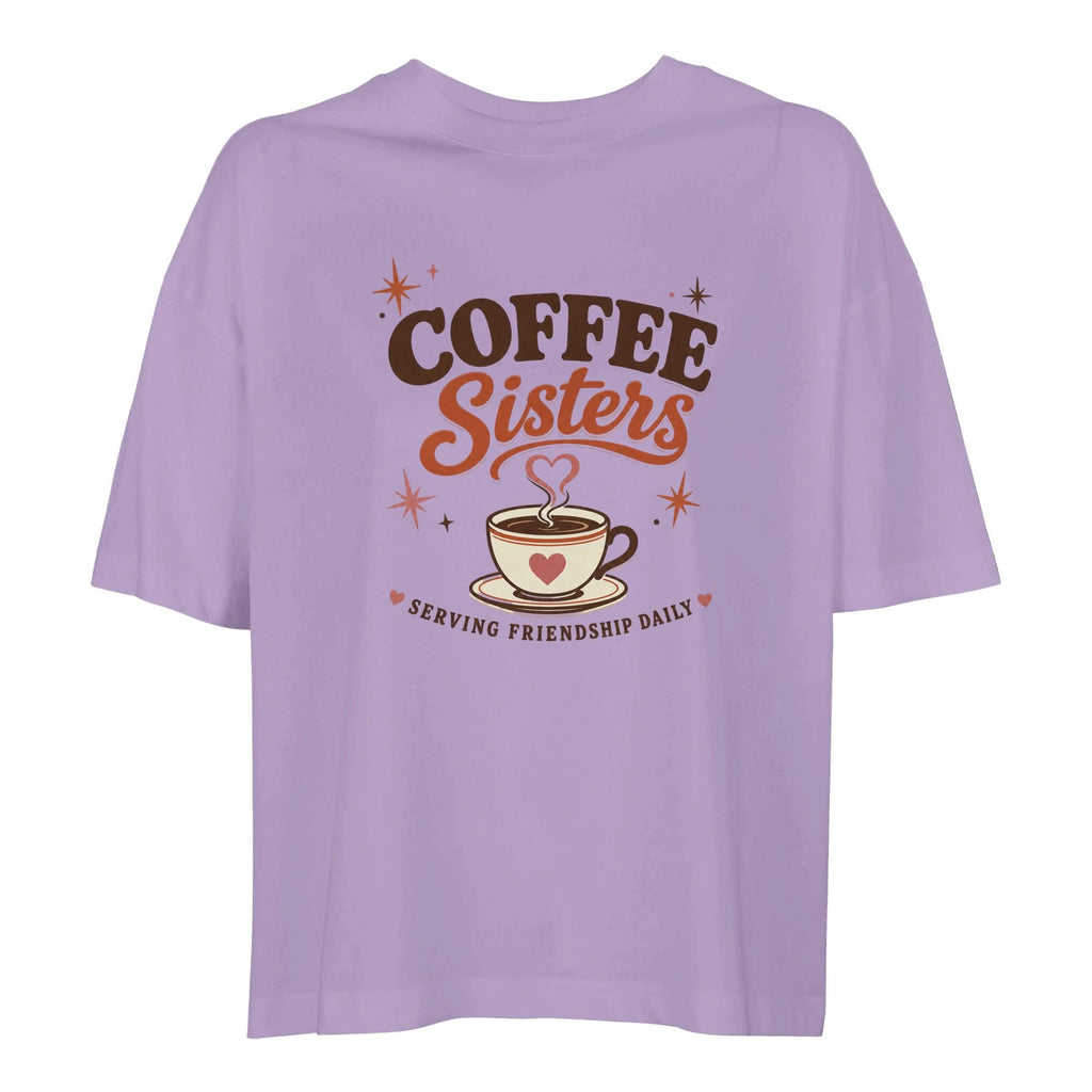 Coffee Sisters Cropped T-Shirt, Vintage BFF Matching Tee, Heavyweight Boxy Cotton