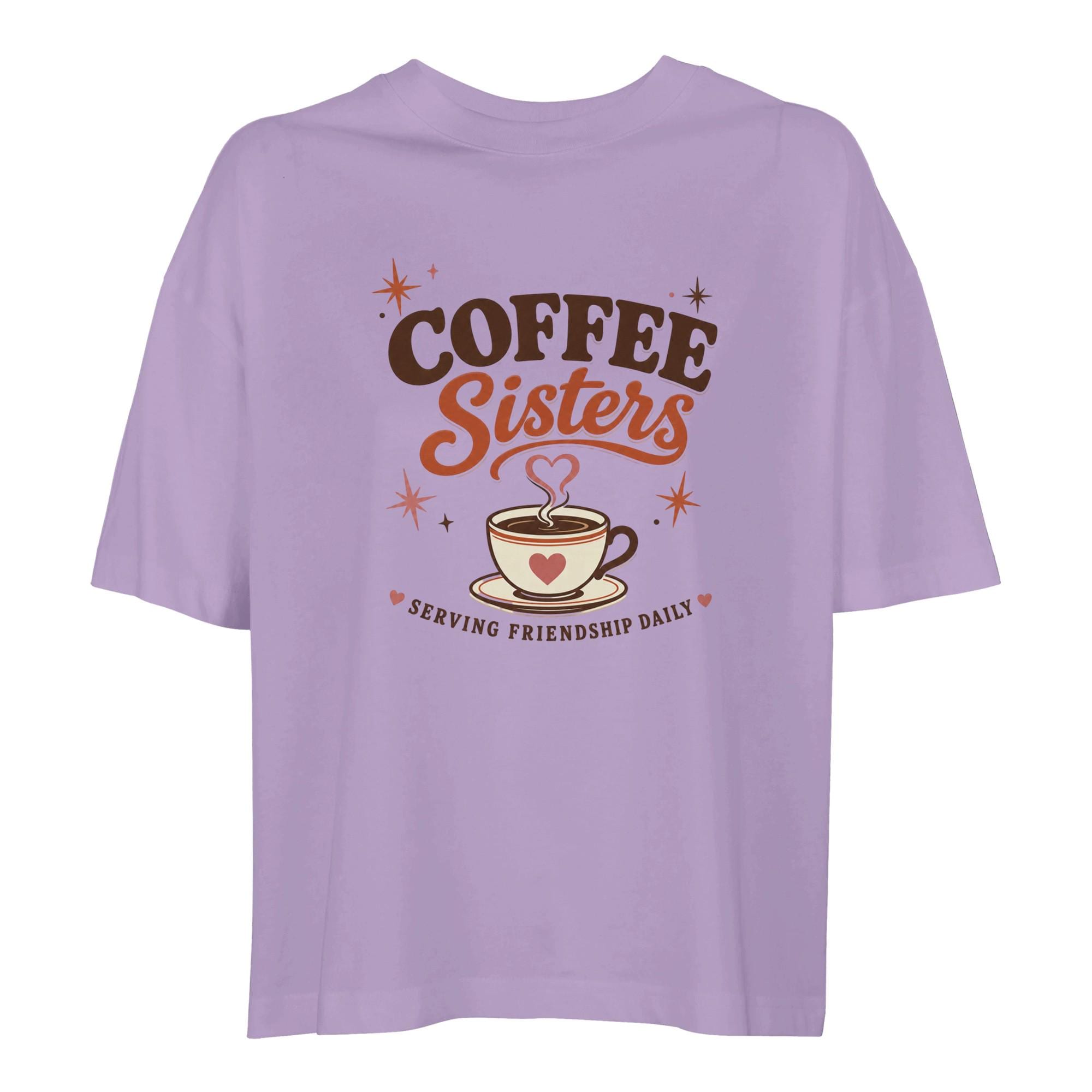 Coffee Sisters Cropped T-Shirt, Vintage BFF Matching Tee, Heavyweight Boxy Cotton