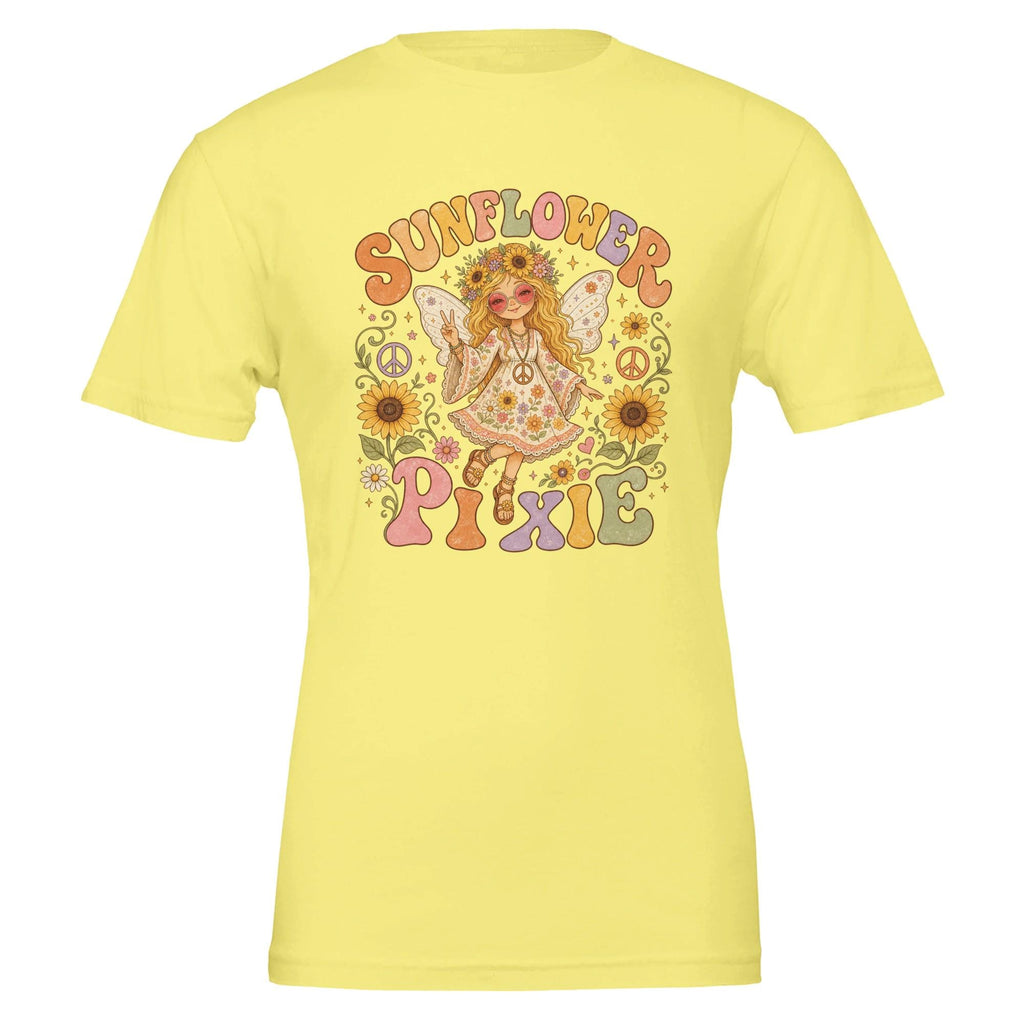 Sunflower Pixie T-Shirt, Boho Fairy Graphic Tee, Whimsical Summer Clothing