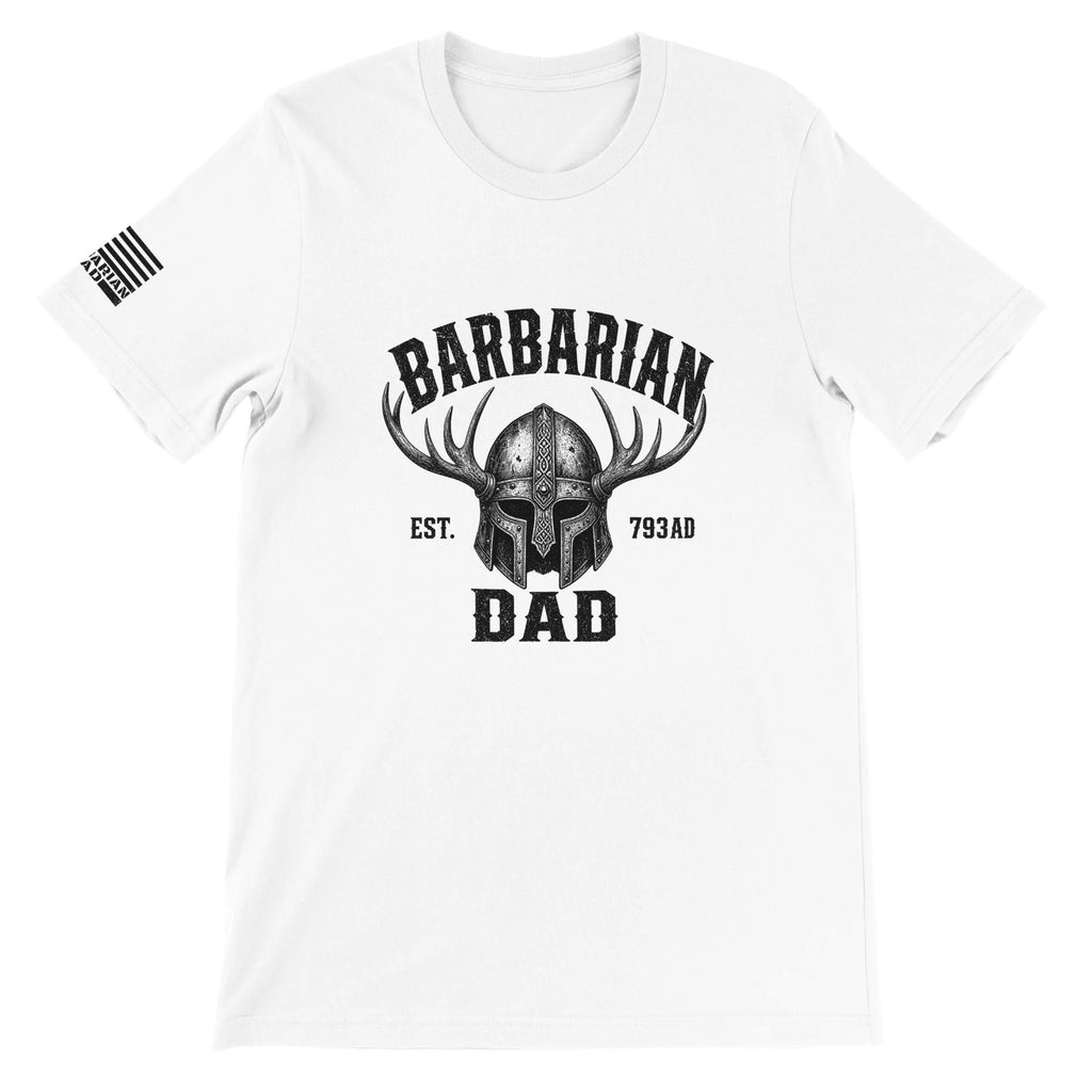 Barbarian Dad Viking Helmet T-Shirt, Norse Warrior Graphic Tee, Father's Day Gift