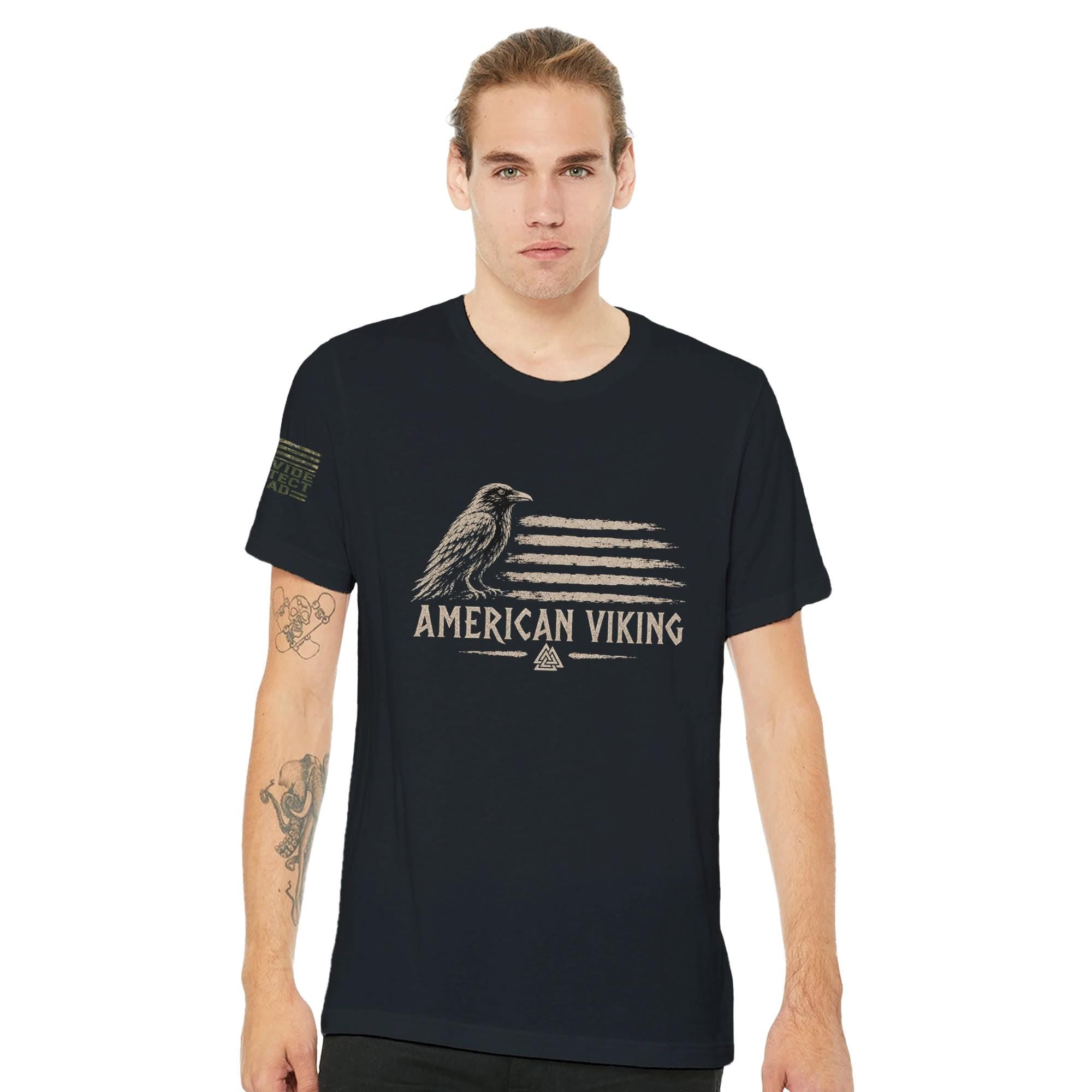 American Viking Norse Raven Valknut Graphic T-Shirt, Warrior Mindset Apparel