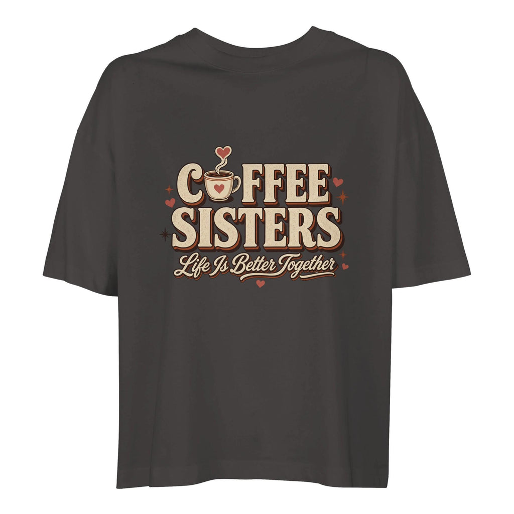Coffee Sisters Cropped T-Shirt, Retro Caffeine Graphic Tee, Comfort Colors Boxy Shirt