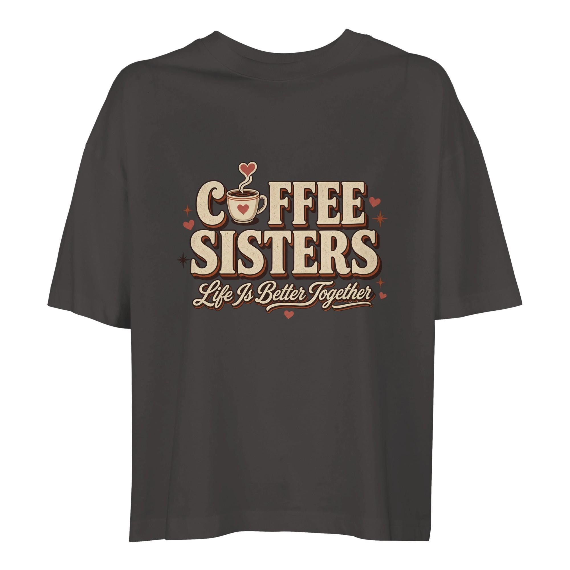 Coffee Sisters Cropped T-Shirt, Retro Caffeine Graphic Tee, Comfort Colors Boxy Shirt