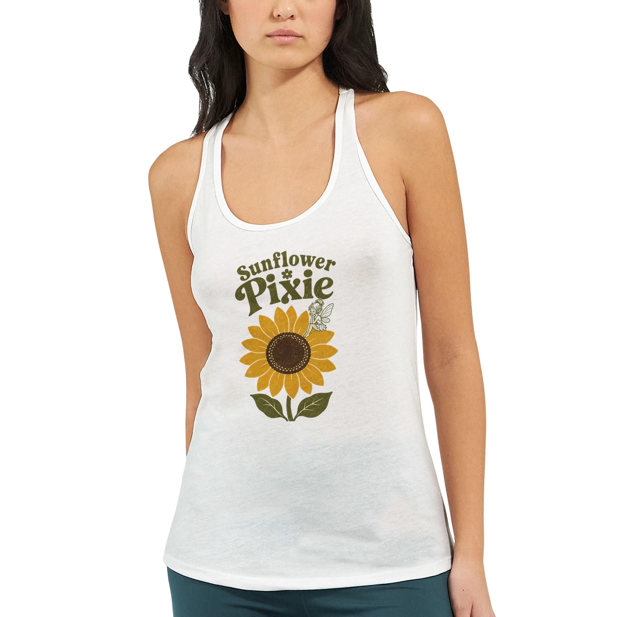 Sunflower Pixie Tank Top, Boho Summer Beach Racerback, Floral Graphic Festival Tank