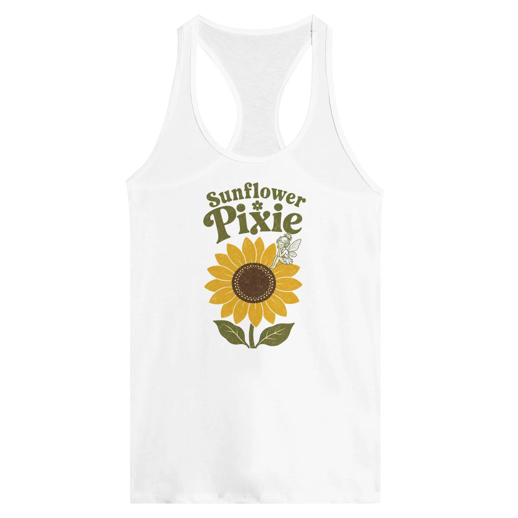 Sunflower Pixie Tank Top, Boho Summer Beach Racerback, Floral Graphic Festival Tank